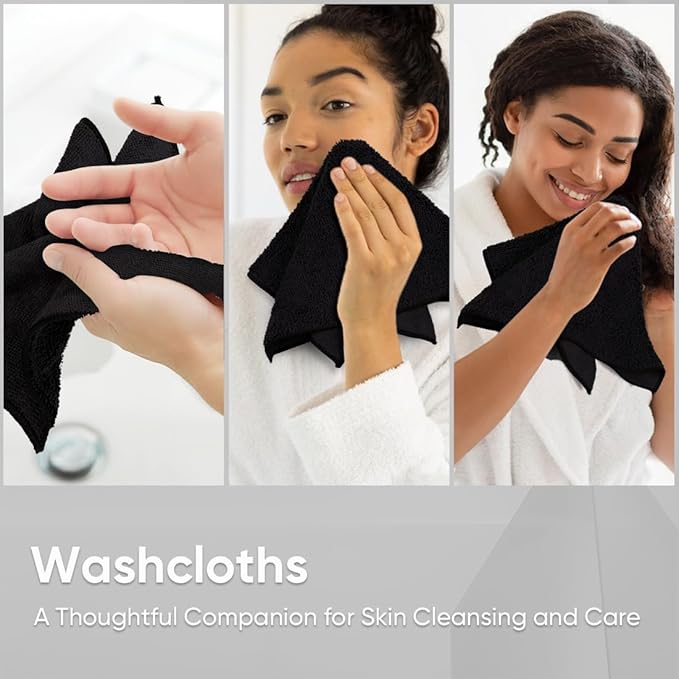 NUVIA Rapid Glow Microfiber Washcloths 12 Pack, Highly Absorbent and Soft Face Towel 12x12 Inch